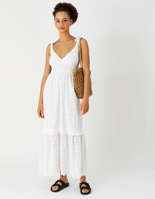 Pretty Broderie Maxi Dress, Ivory (IVORY), large