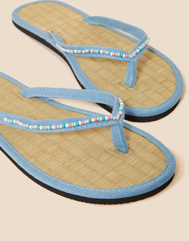 Beaded Seagrass Flip Flops, Blue (BLUE), large