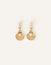 Pearl and Shell Short Drop Earrings, , large