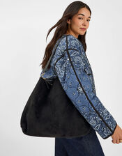 Large Slouchy Suedette Handbag, Black (BLACK), large