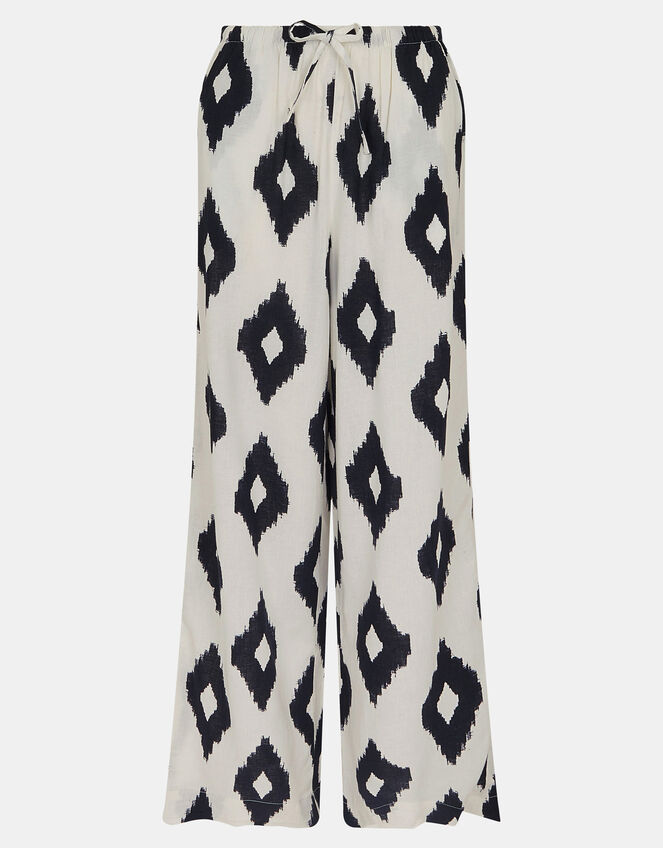 Diamond Print Wide Leg Trousers, Black (BLACK WHITE), large