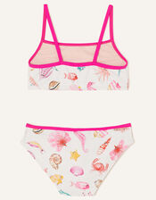 Girls Shell and Fish Print Bikini Set with Recycled Polyester, Multi (PASTEL-MULTI), large