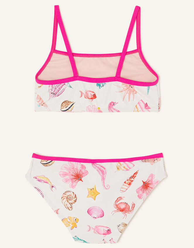 Girls Shell and Fish Print Bikini Set with Recycled Polyester, Multi (PASTEL-MULTI), large