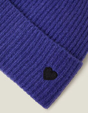Embroidered Heart Beanie Hat, , large