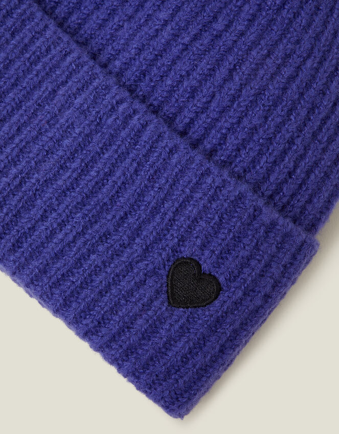 Embroidered Heart Beanie Hat, , large
