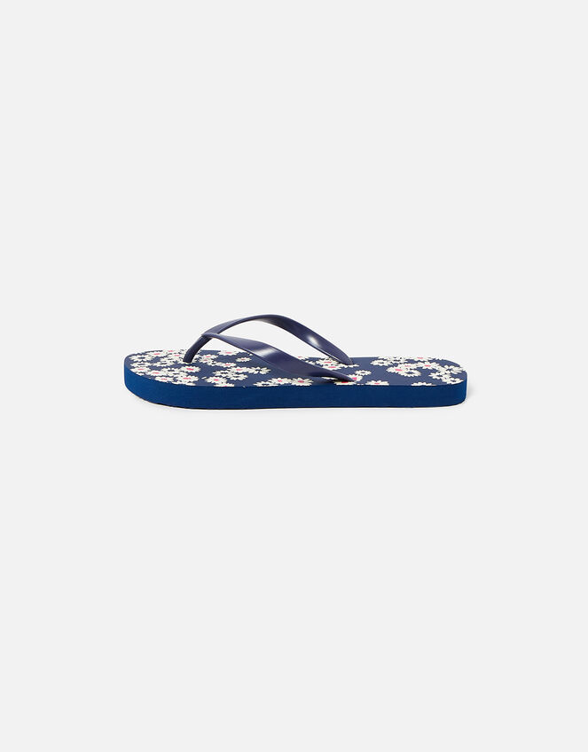 Daisy Print Flip Flops, Blue (NAVY), large