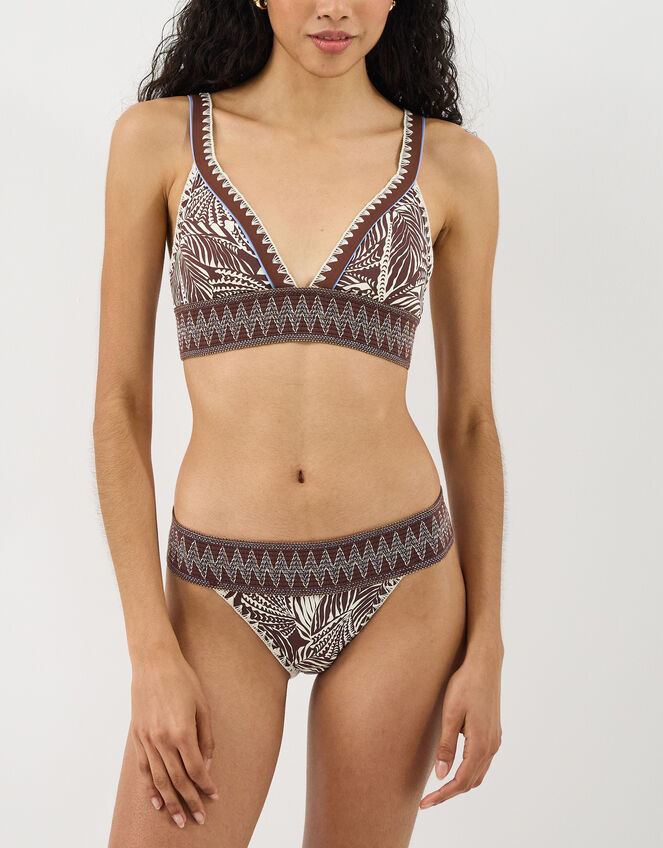 Palm Print Band Bikini Top, Brown (BROWN), large