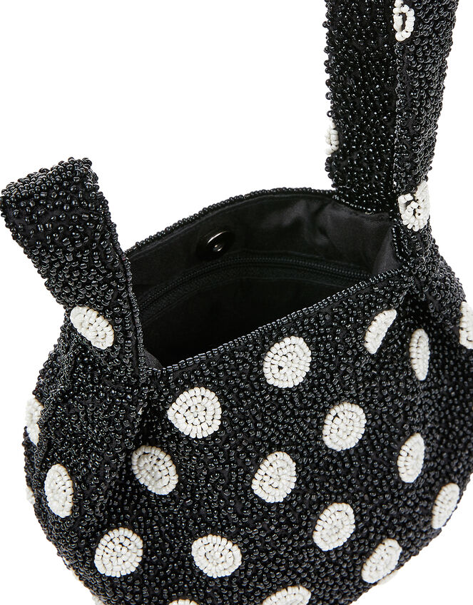 Polka Dot Beaded Duffle Bag, Black (BLACK/WHITE), large