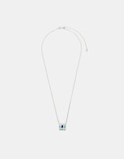 Sterling Silver-Plated Stone Square Pendant Necklace, , large