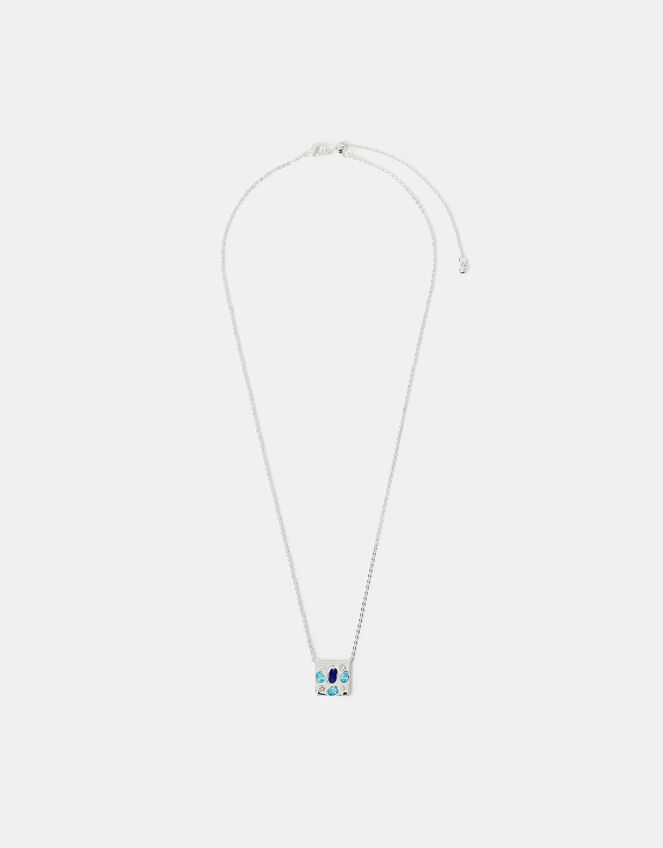 Sterling Silver-Plated Stone Square Pendant Necklace, , large