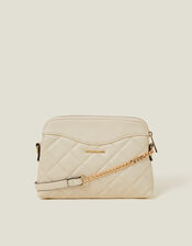 Quilted Faux Leather Cross-Body Bag, Cream (CREAM), large