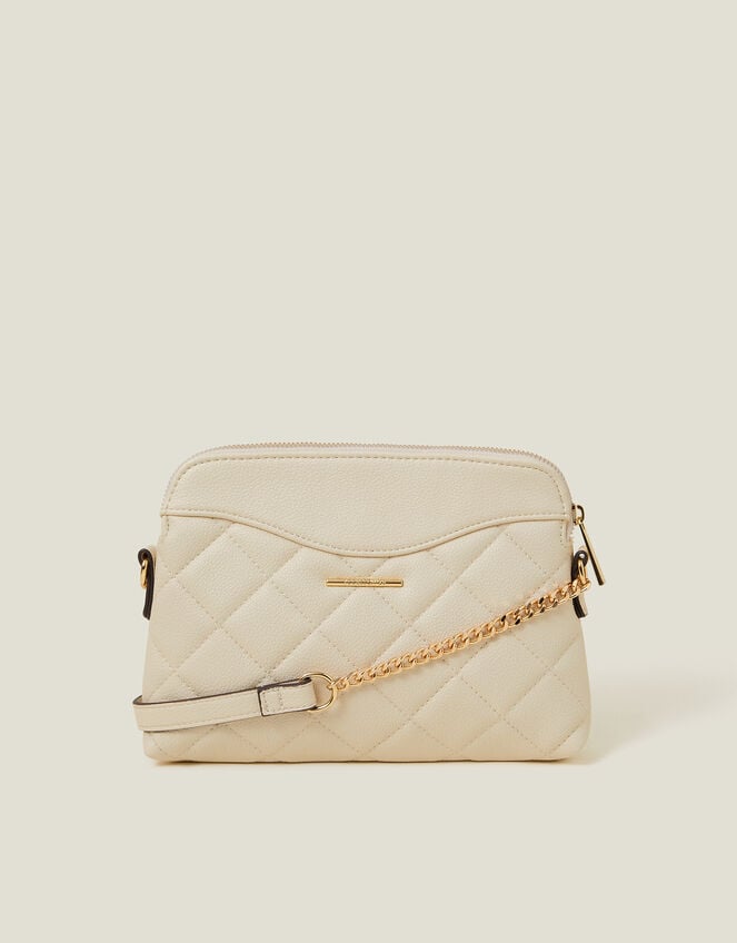 Quilted Faux Leather Cross-Body Bag, Cream (CREAM), large