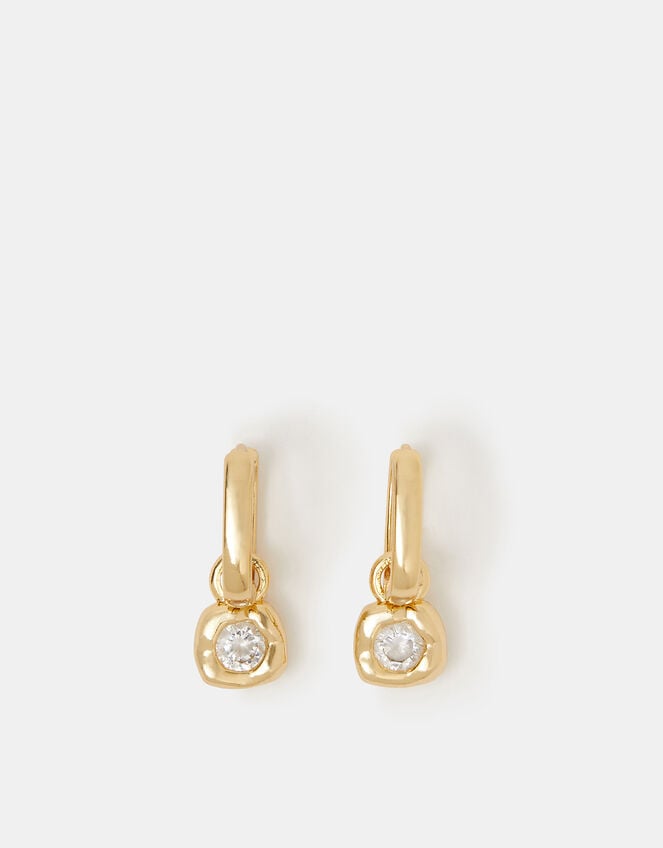 14ct Gold-Plated Molten Charm Hoop Earrings, , large