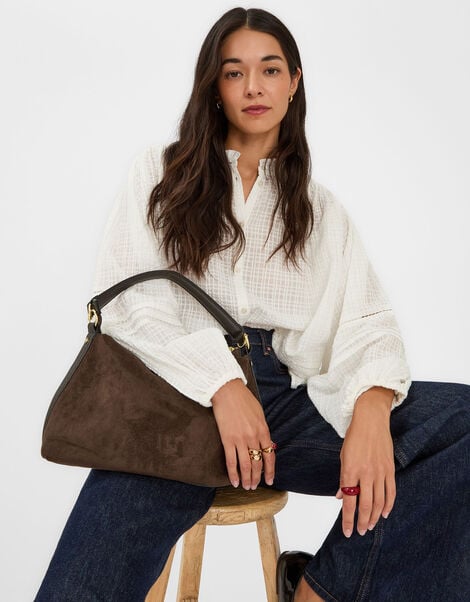 Slouchy Suedette Handbag, Brown (CHOCOLATE), large