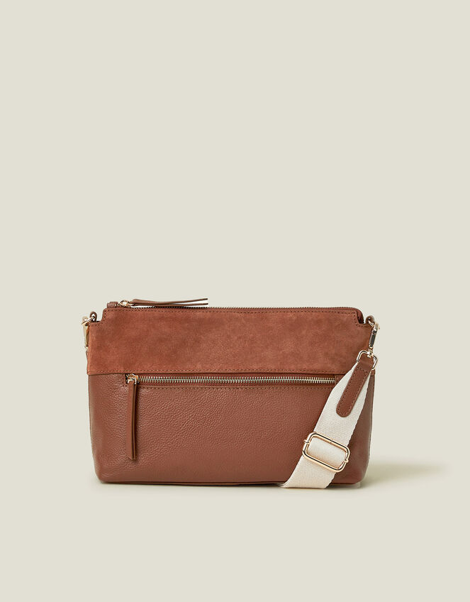 Leather Webbing Strap Cross-Body Bag, Tan (TAN), large
