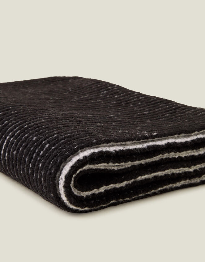 Contrast Rib Knit Scarf, Black (BLACK), large