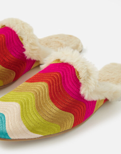 Rainbow Wave Embroidered Slippers, Multi (BRIGHTS-MULTI), large