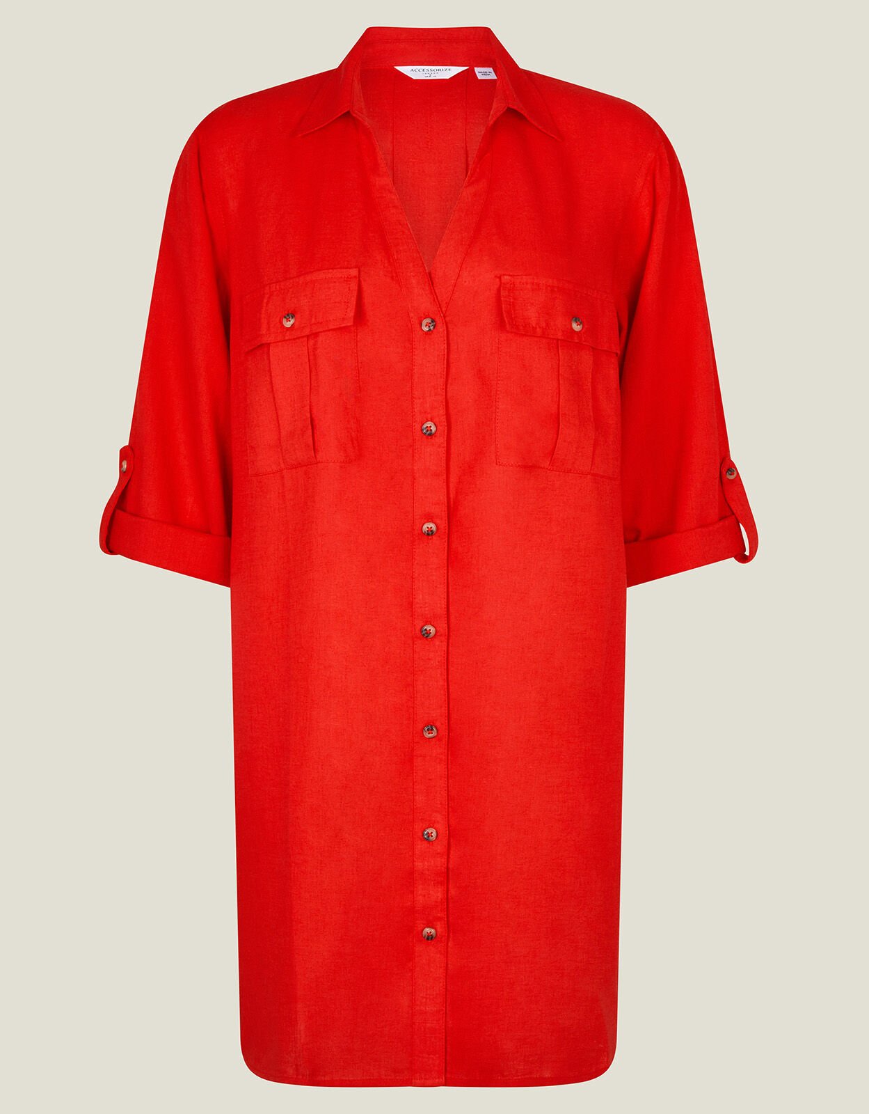 Red short sleeve button up online