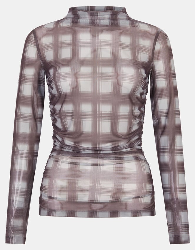 Check Print Mesh Long Sleeve Top, Multi (MULTI), large