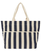 Woven Striped Tote Bag, Blue (NAVY), large