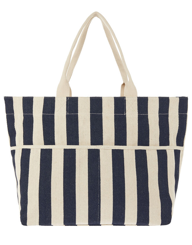 Woven Striped Tote Bag, Blue (NAVY), large