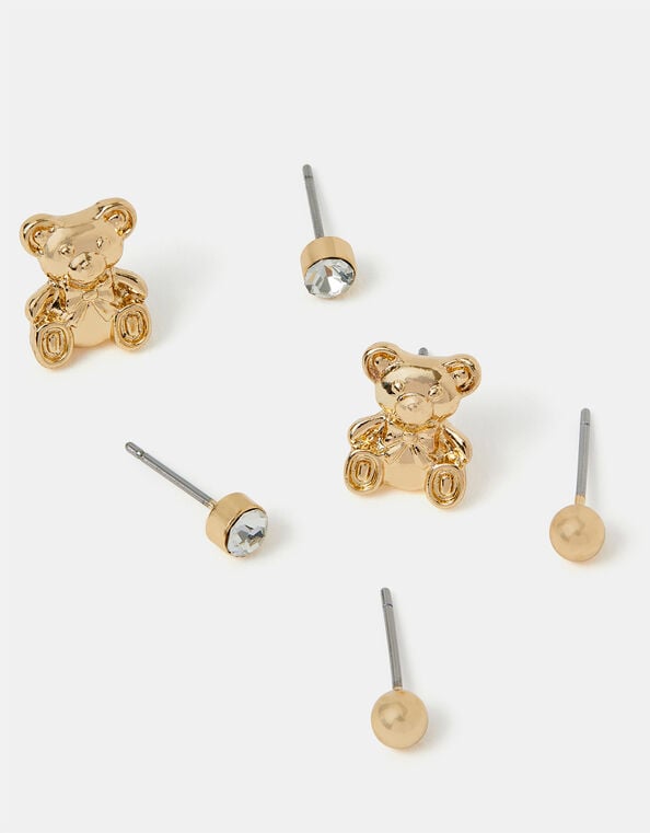 3-Pack Teddy Bear Stud Earrings, , large