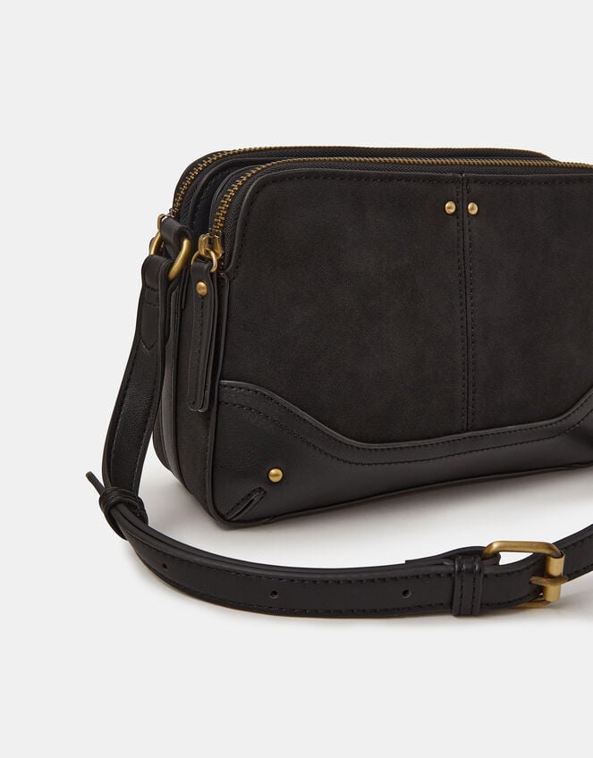 Classic Double Zip Crossbody Bag, Black (BLACK), large