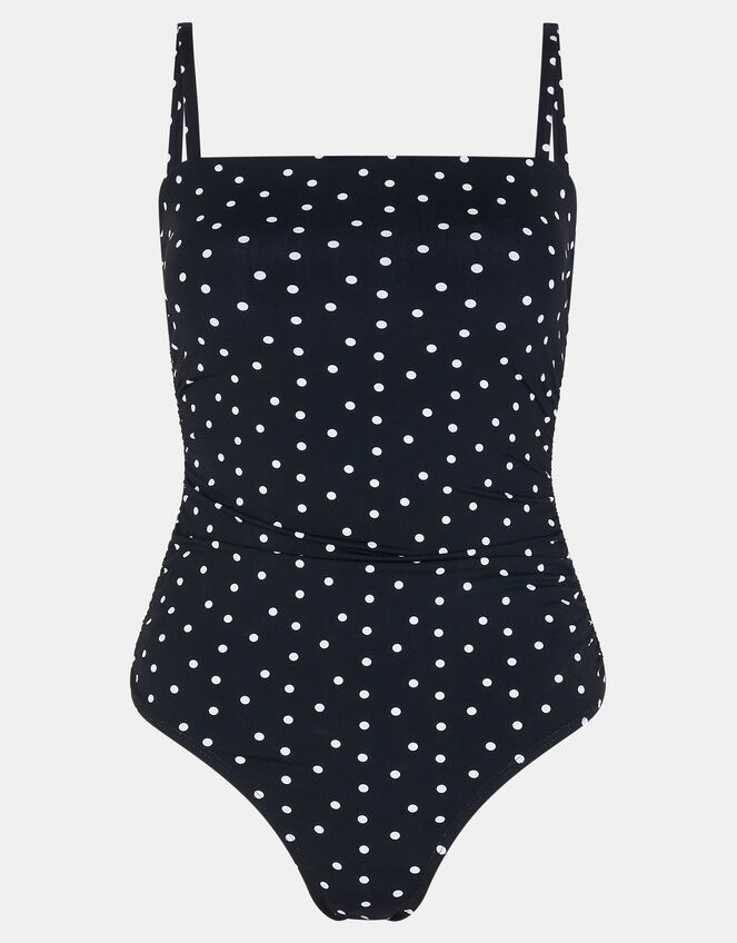 Polka Dot Ruched Swimsuit, Black (BLACK WHITE), large