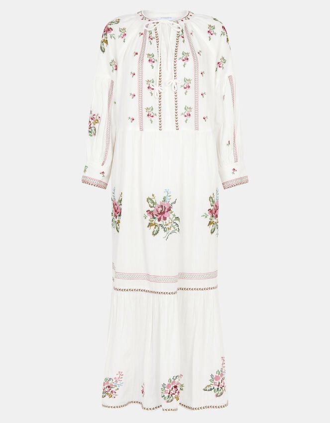 Floral Embroidered Maxi Dress, Ivory (IVORY), large