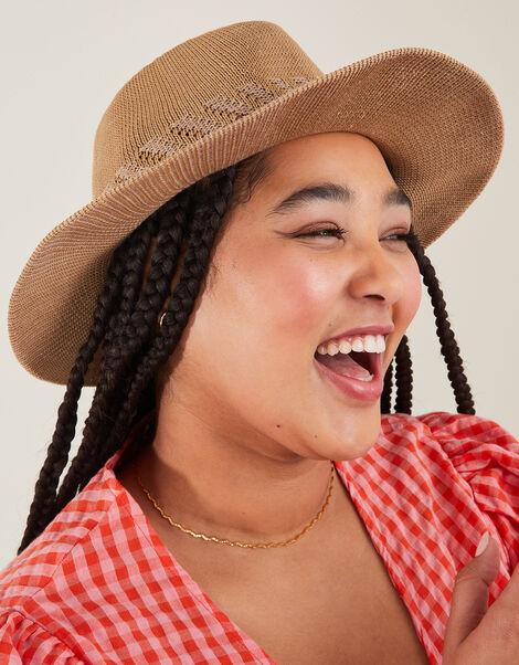 Packable Fedora Hat, Tan (TAN), large