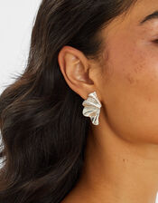Sterling Silver-Plated Fan Stud Earrings, , large