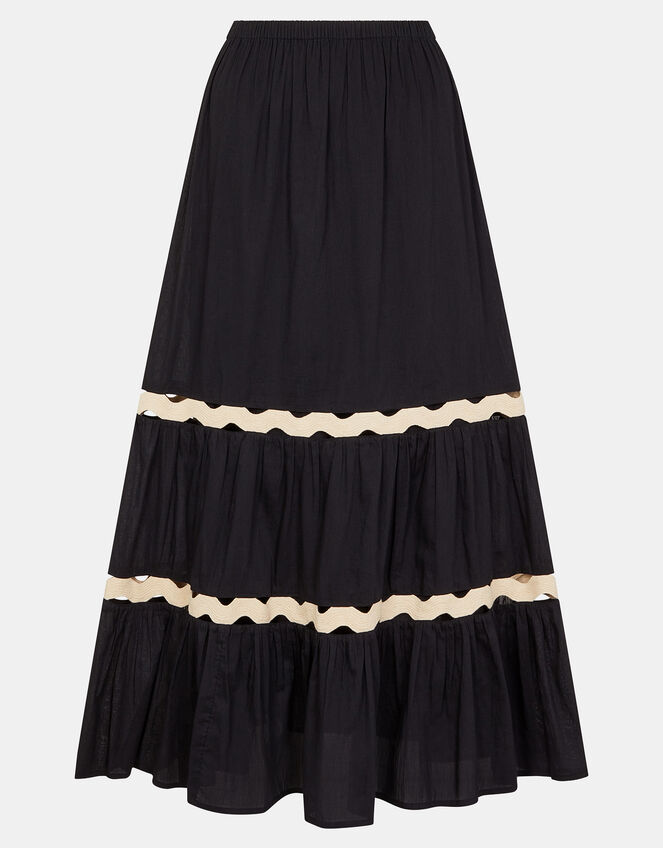 Ric Rac Tiered Maxi Skirt, Black (BLACK), large
