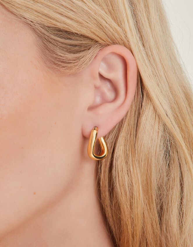 14ct Gold-Plated Chunky Molten Hoop Earrings, , large