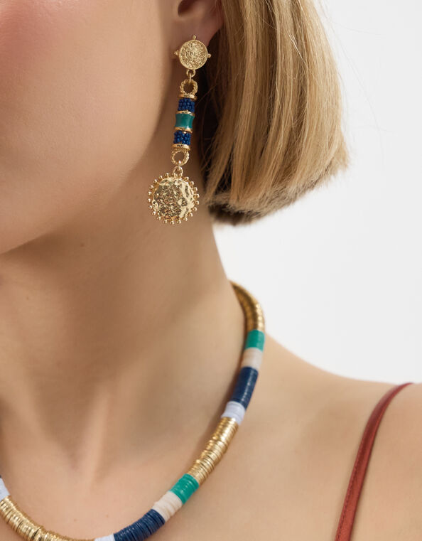 Beaded Bar Disc Drop Earrings, , large