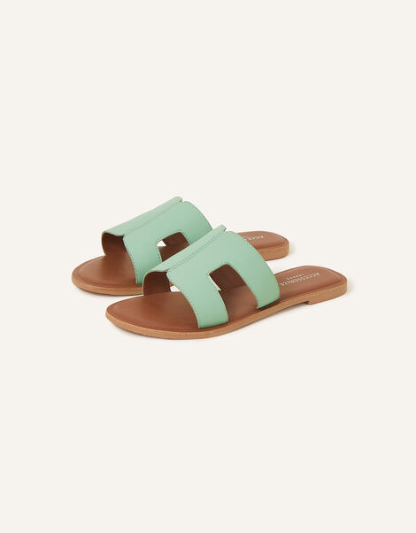 Leather Cut-Out Sliders, Green (GREEN), large