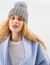 Pom-Pom Beanie Hat, Grey (GREY), large