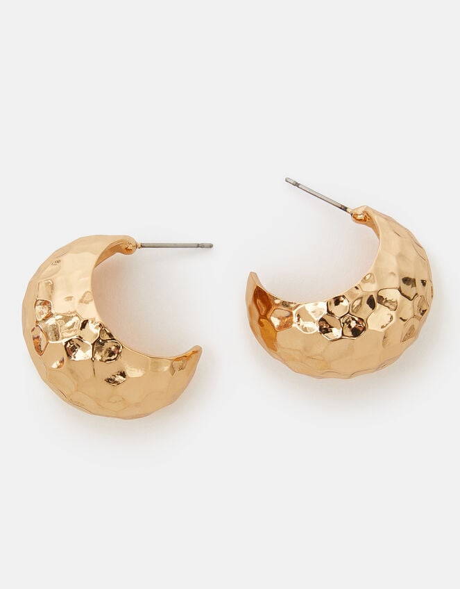 Hammered Crescent Hoop Earrings, , large