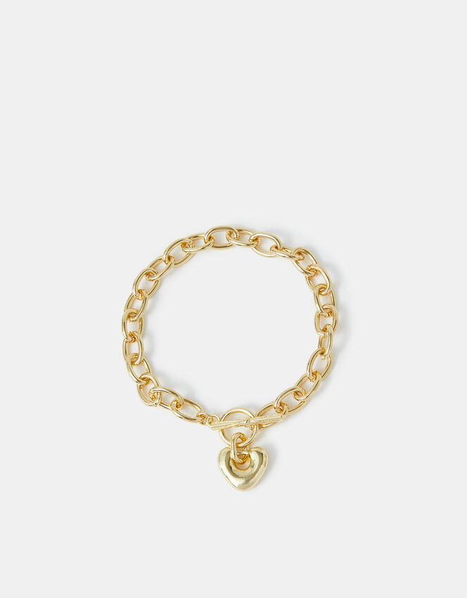 14ct Gold-Plated Heart T-Bar Bracelet, , large