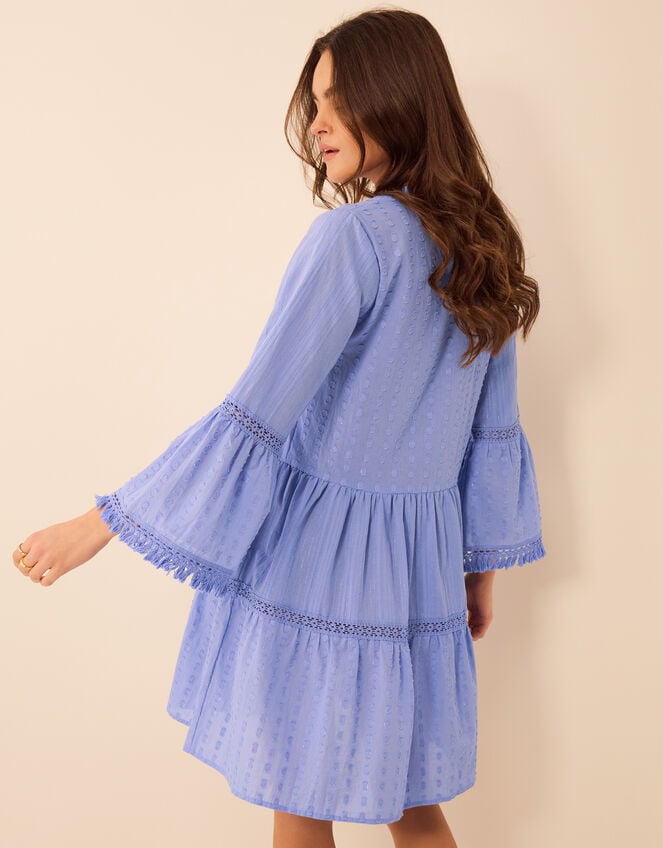 Flute Sleeve Dobby Beach Dress, Blue (BLUE), large