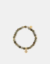 14ct Gold-Plated Healing Stone Bead Charm Bracelet, Grey (GREY), large