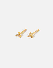 Gold Vermeil White Topaz Trio Studs, , large