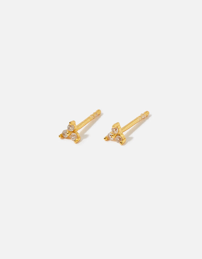 Gold Vermeil White Topaz Trio Studs, , large