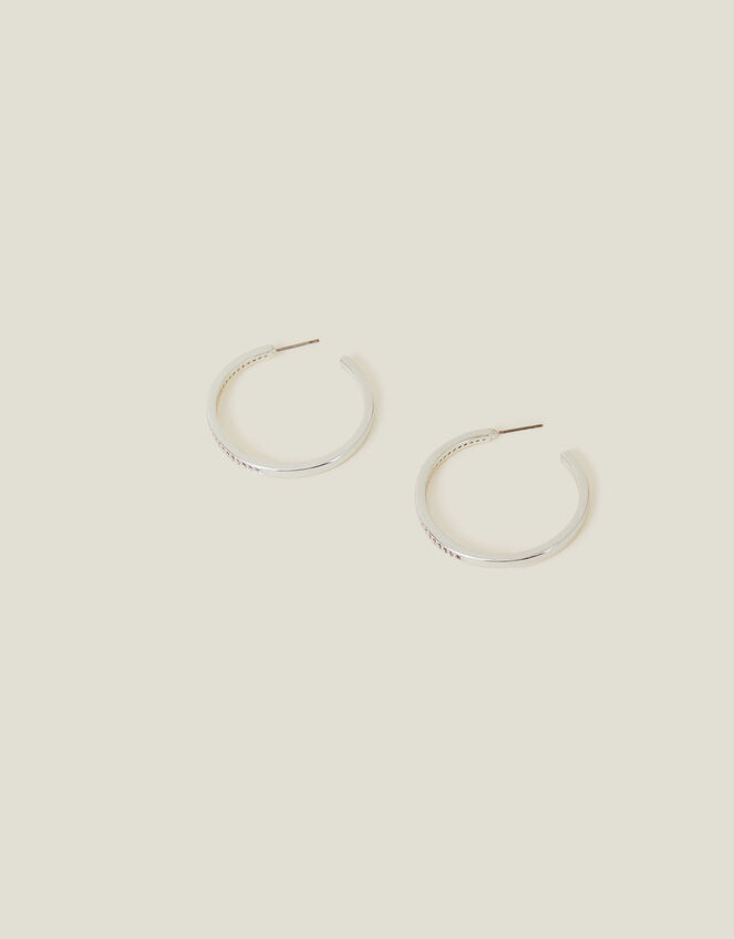 Sterling Silver Plated Crystal Large Hoops, , large