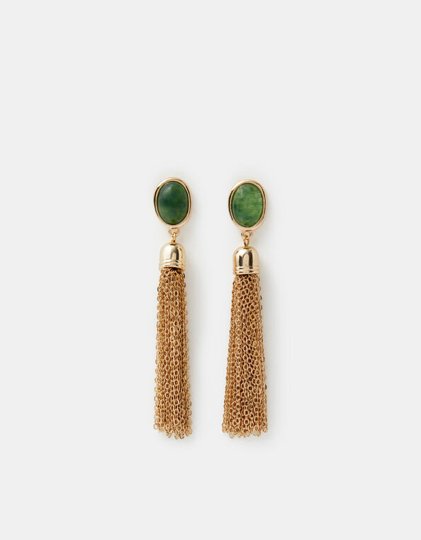 Gem Chain Tassel Drop Earrings, , large