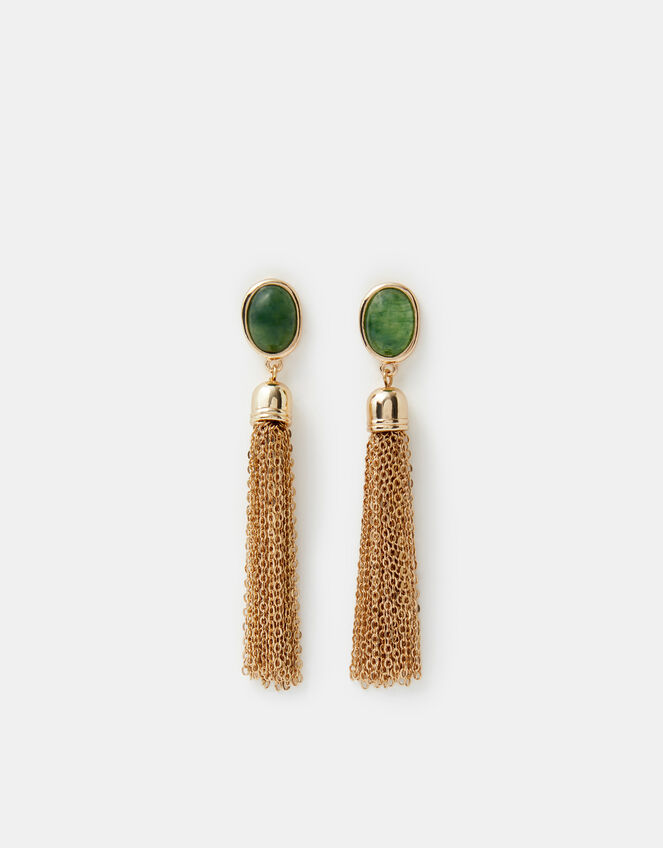 Gem Chain Tassel Drop Earrings, , large