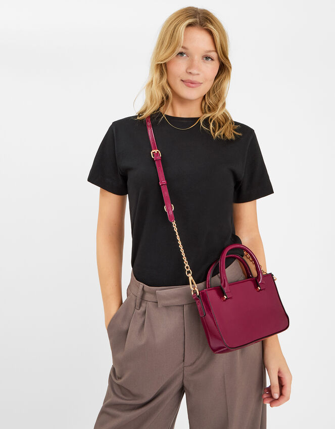 Patent Crossbody Handbag, Red (BURGUNDY), large