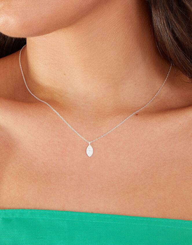 Sterling Silver Marquise Shape Pave Necklace, , large