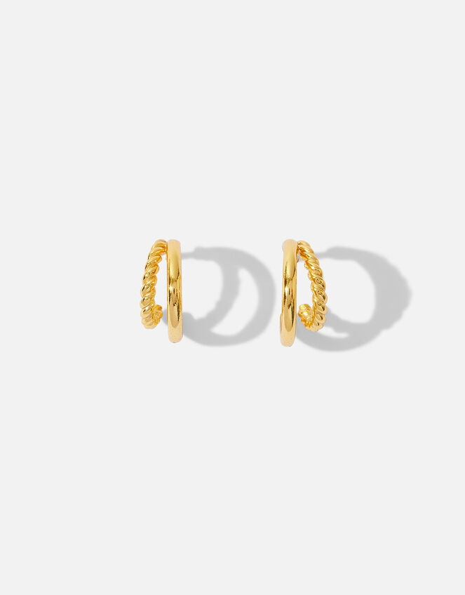 Gold Vermeil Plain and Twist Hoops, , large