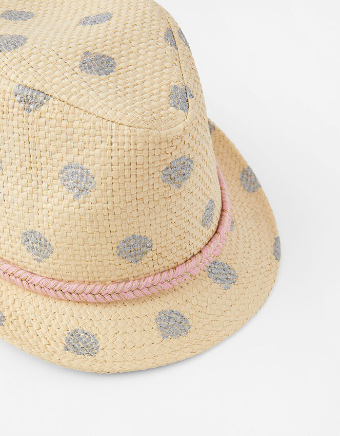 Foil Shell Print Trilby Hat, Natural (NATURAL), large