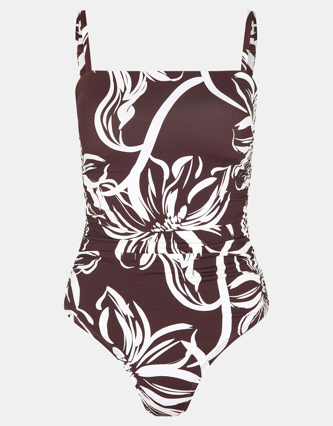Floral Print Swimsuit, Brown (BROWN), large